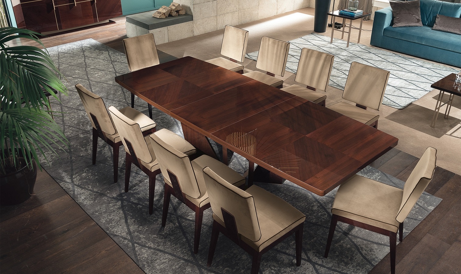 ALF italia Coffee Walnut High gloss Dining table PJBE0627 at